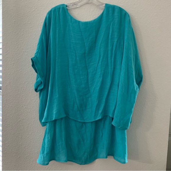 Umgee Top Layered Short Sleeve size XL Lightweight Teal Oversized Casual - Picture 7 of 13
